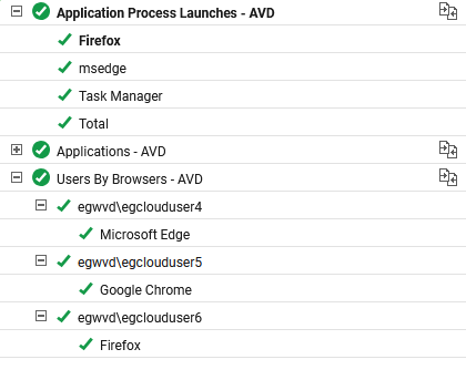 Tests associated to Applications / Events tab page