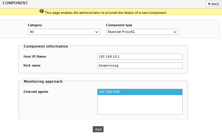 Adding Bluecoat ProxySG component
