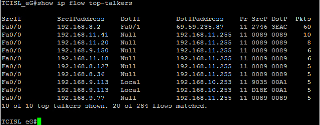 Output view with top talkers and Netflow being enabled perfectly