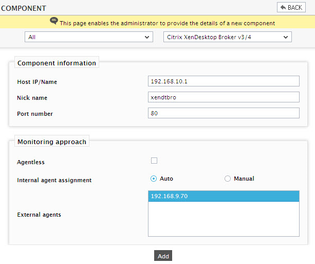 Adding Citrix Delivery Controller component Version 3/4