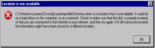Message window indicating unavailability of location