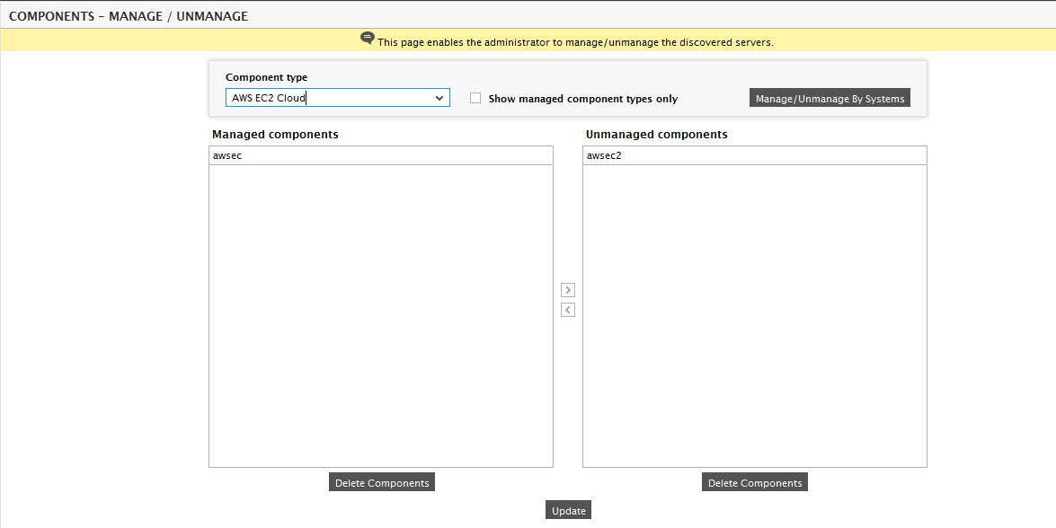 Managing Discovered AWS  Cloud Components