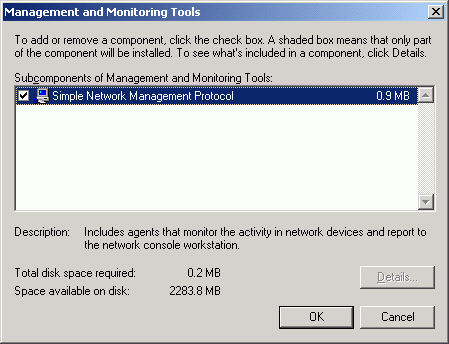 Selection of SNMP option