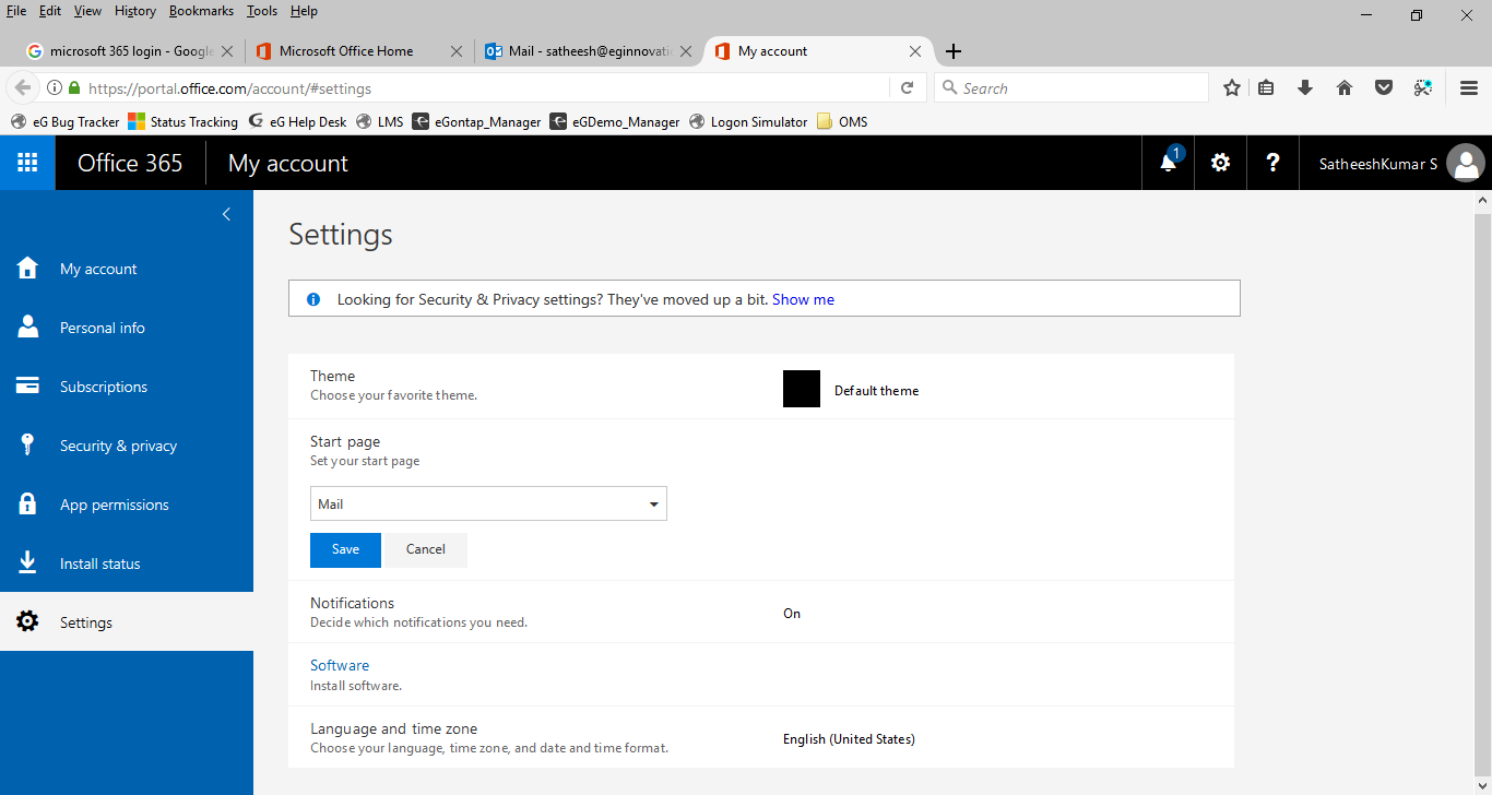 Configuring the Default Start Page for Office 365