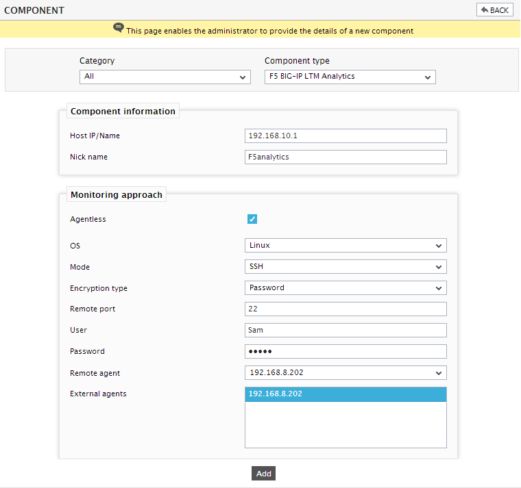 Adding  F5 BIG-IP LTM Analytics Component