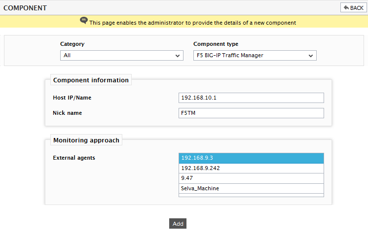 Adding a BIG-IP F5 Traffic Manager Component