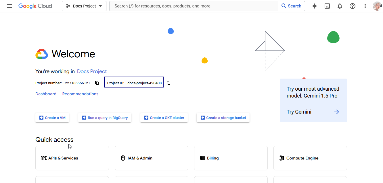Copying Project ID from Google Cloud Console