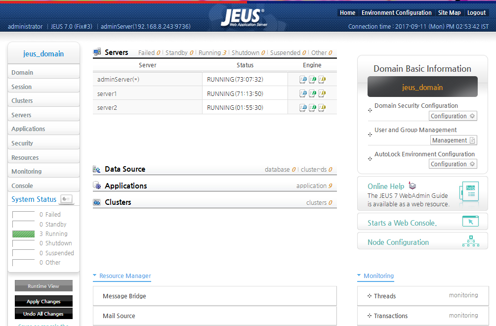 Administration Console Of JEUS Web Application Server