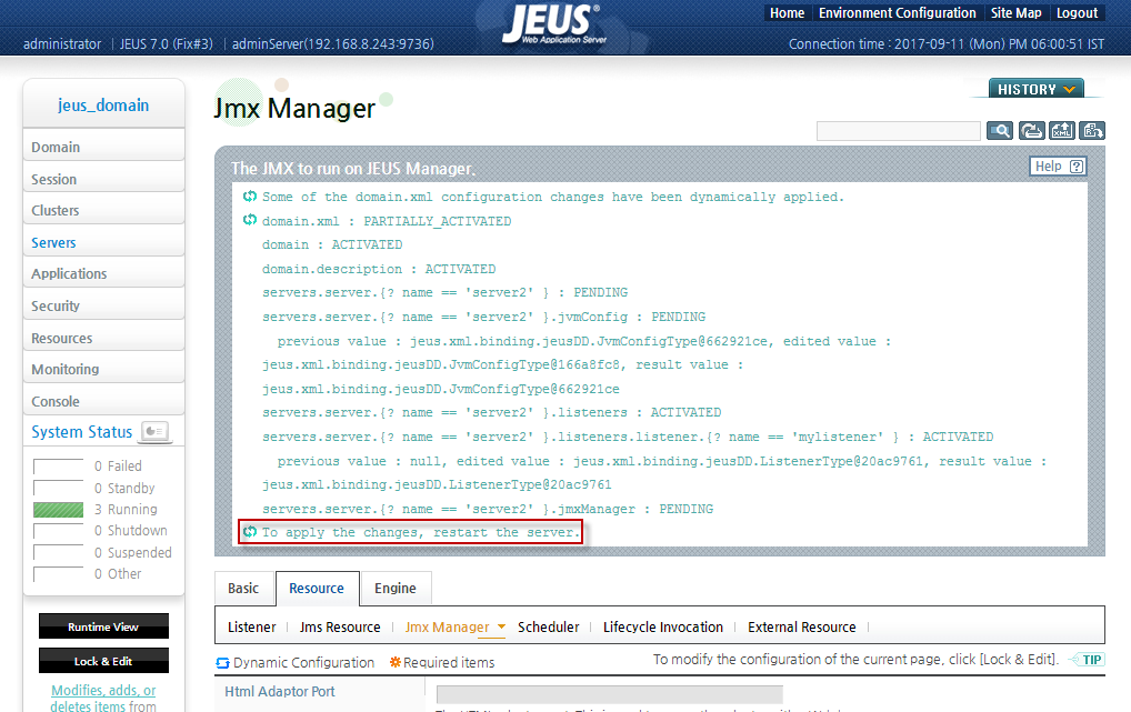 Successful JMX Configuration Message