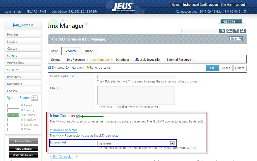 Specifying JMX Connector Details