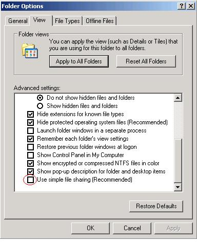 Deselecting the File Sharing Option