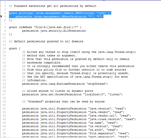 Editing Java Policy File