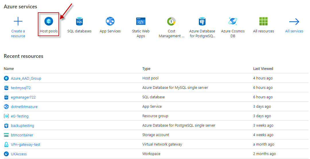 Clicking Host Pools Option