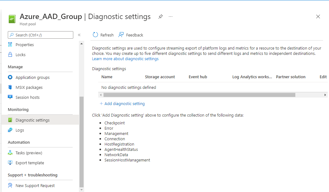 Clicking Add Diagnostic Setting Option