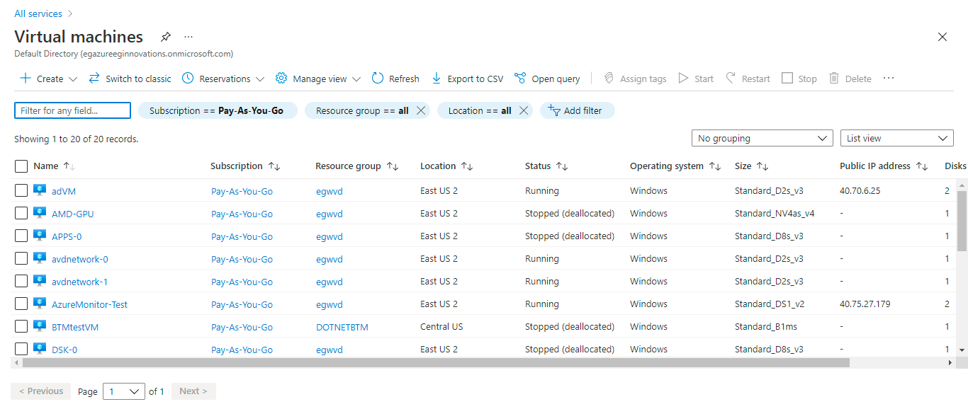 Viewing All Azure Virtual Machines