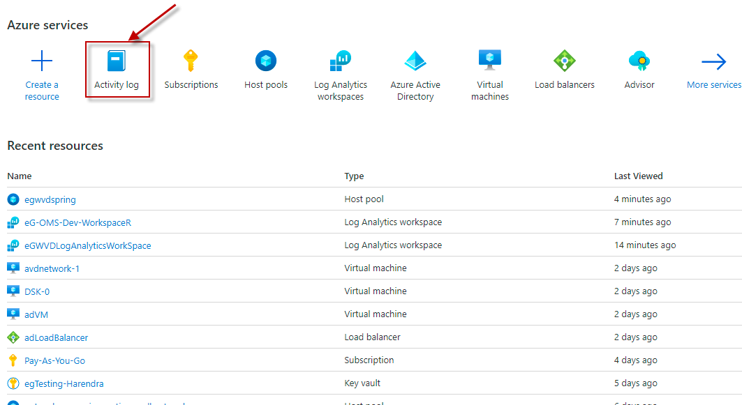 Selecting Activity Log Option