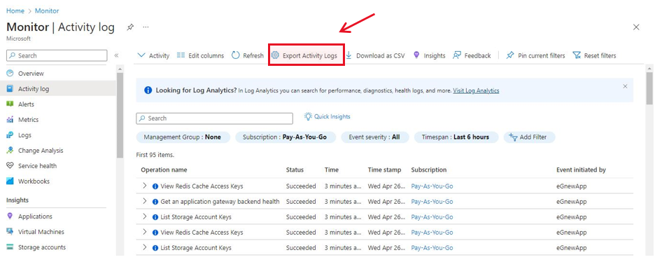 Clicking On Export Activity Logs
