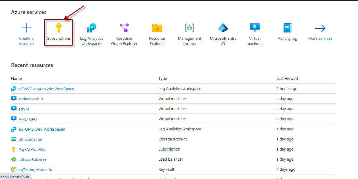 Clicking Subscriptions Option
