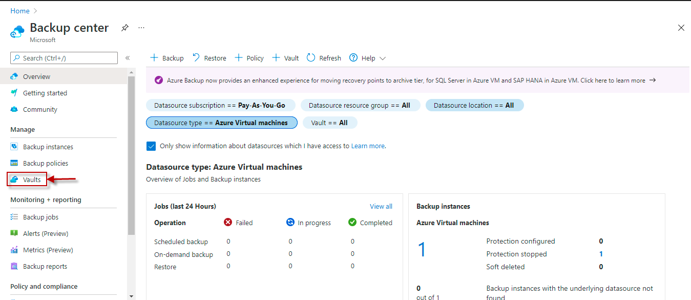 Clicking Vaults Option 