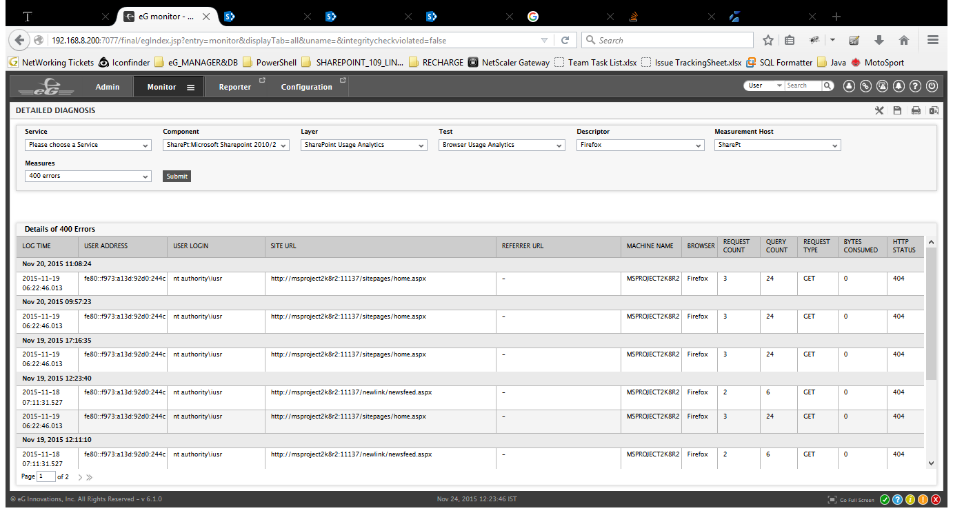 eG monitor - v6.1.0 - [admin :http://192.168.8.200:7077] - Mozilla Firefox