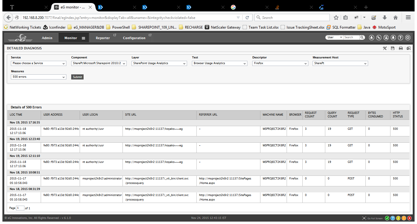 eG monitor - v6.1.0 - [admin :http://192.168.8.200:7077] - Mozilla Firefox