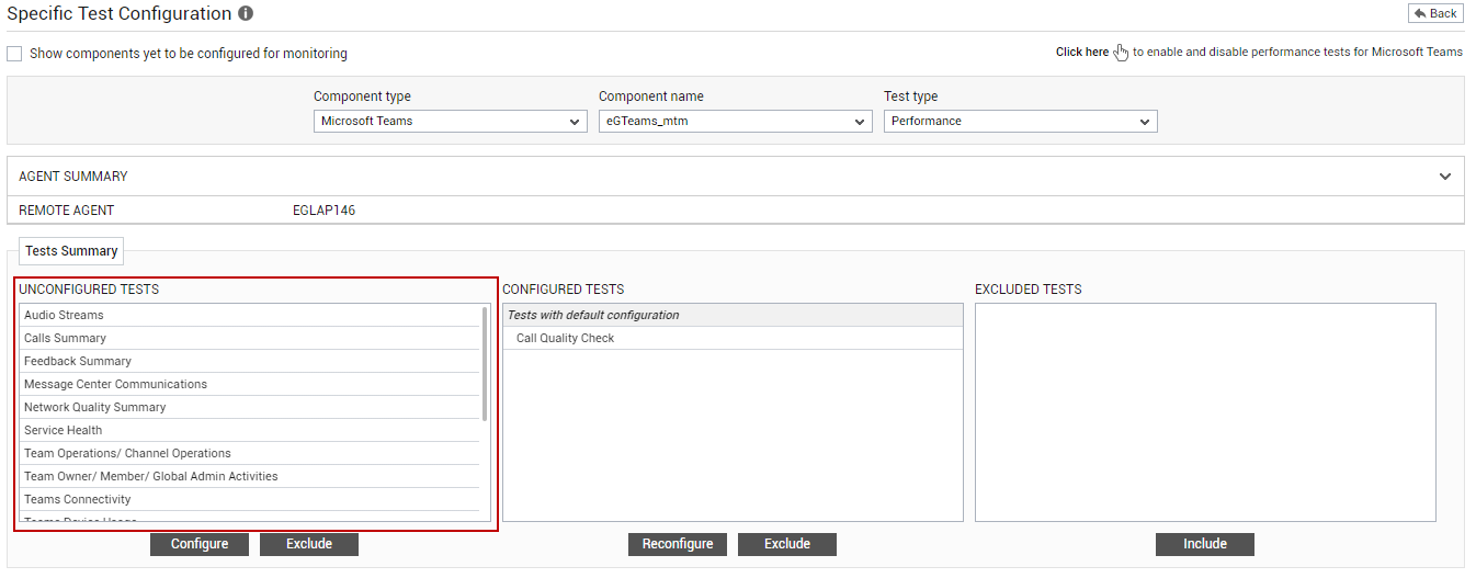  Microsoft Teams Component Unconfigured Tests List