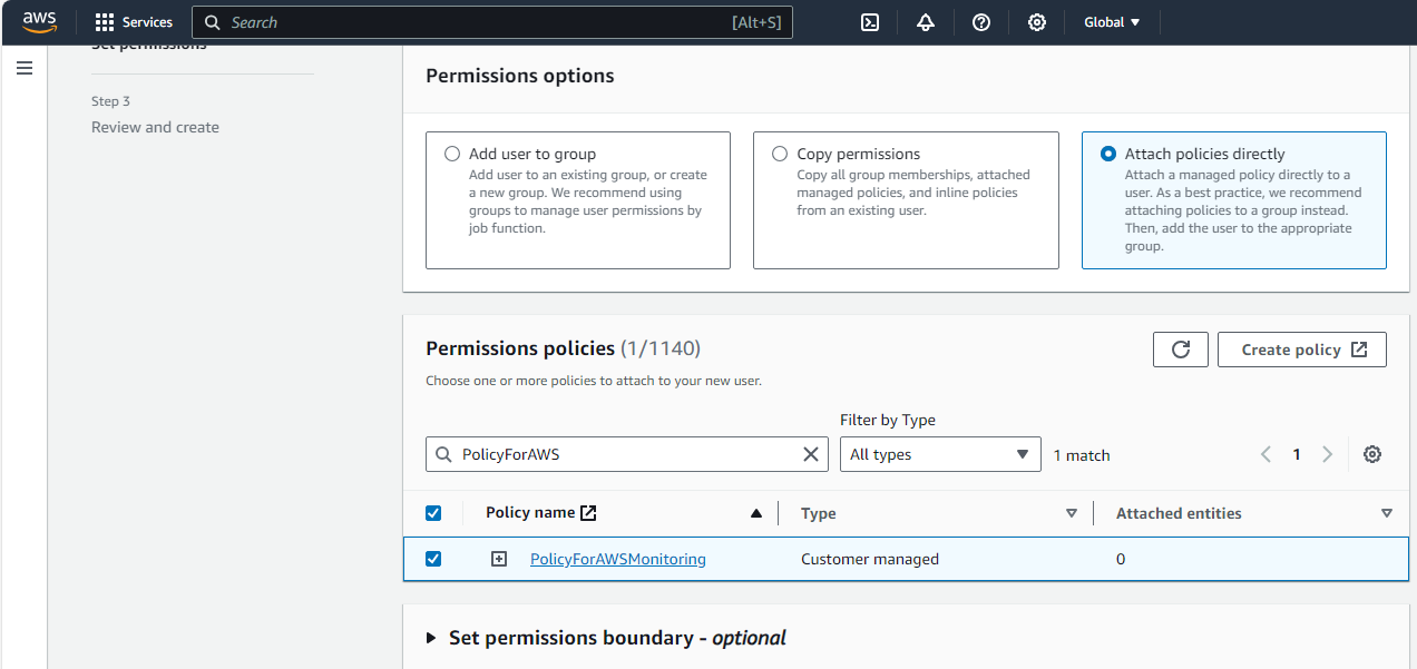 Assigning Policy to New User
