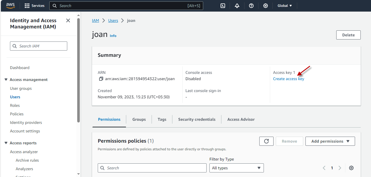 Create Access Key Link