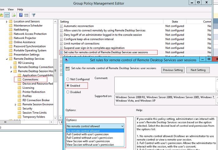 Enabling Remote Control of RDP User Sessions