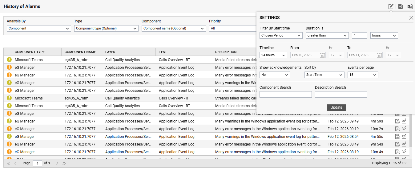 Settings to Display Open Alarms