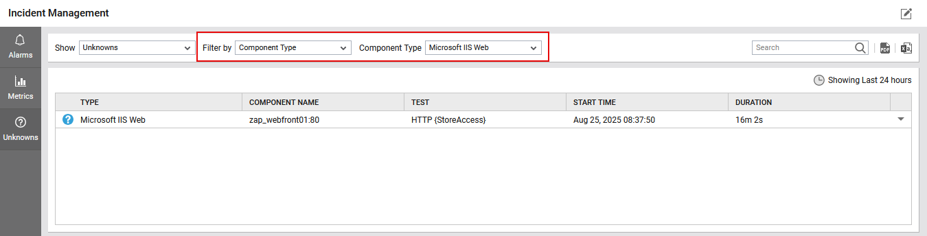 Unknowns for Chosen Component Type