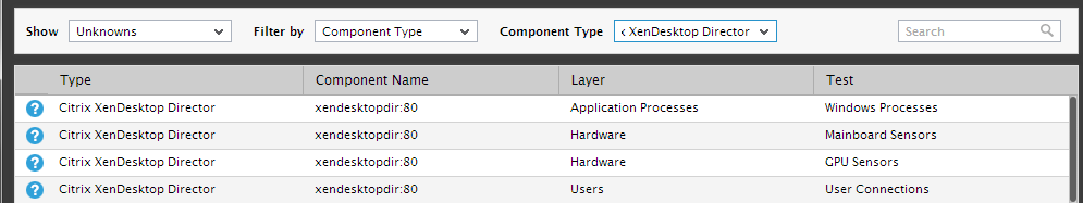 Unknowns for Chosen Component Type