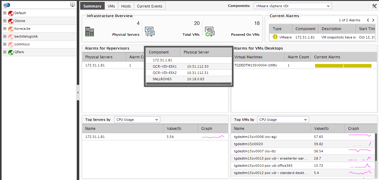 Viewing Physical VDI Servers