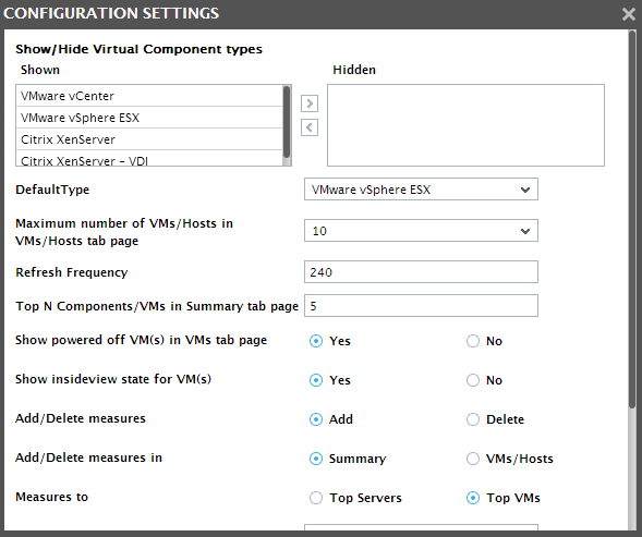 Dashboard Configuration Page