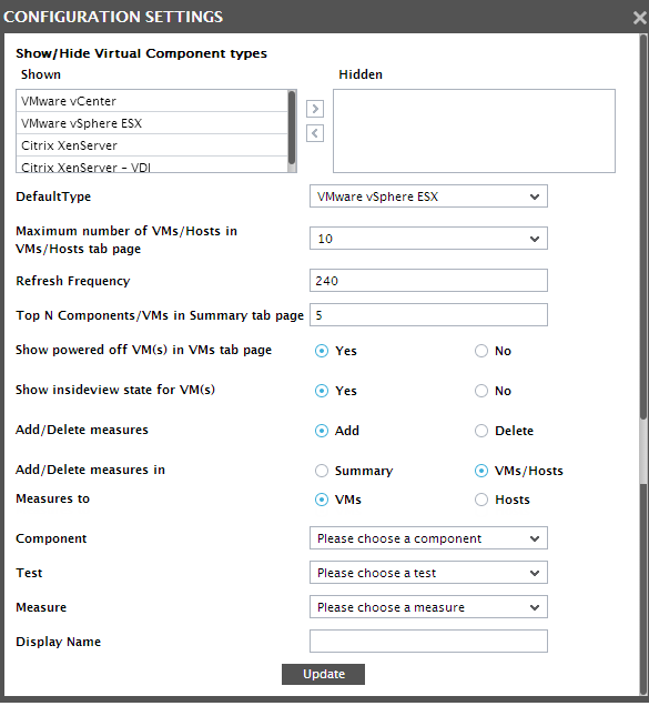 Configuration Settings for VM Dashboard