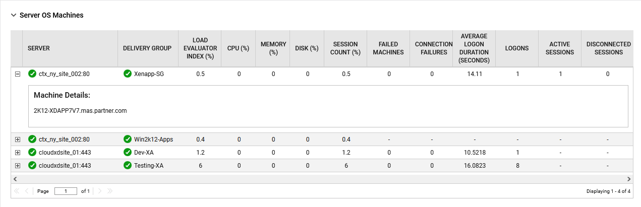 Delivery Groups - Server OS Machines Section