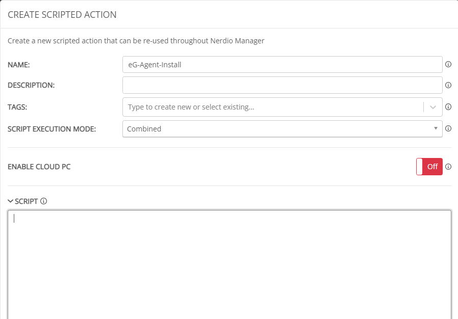 Name assigned to new agent installation script