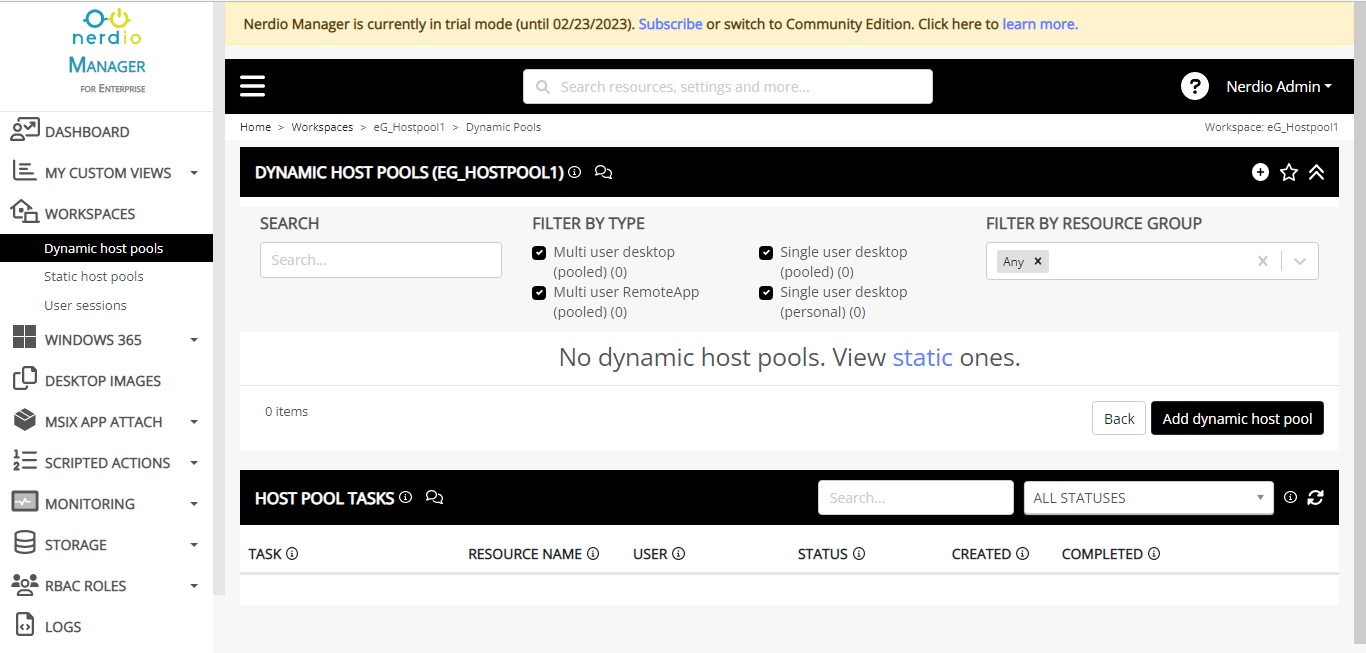 Add dynamic host pool button option