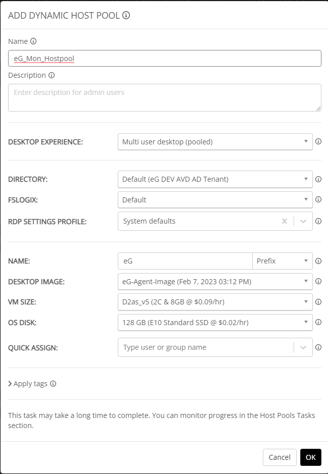 Creation of dynamic host pool