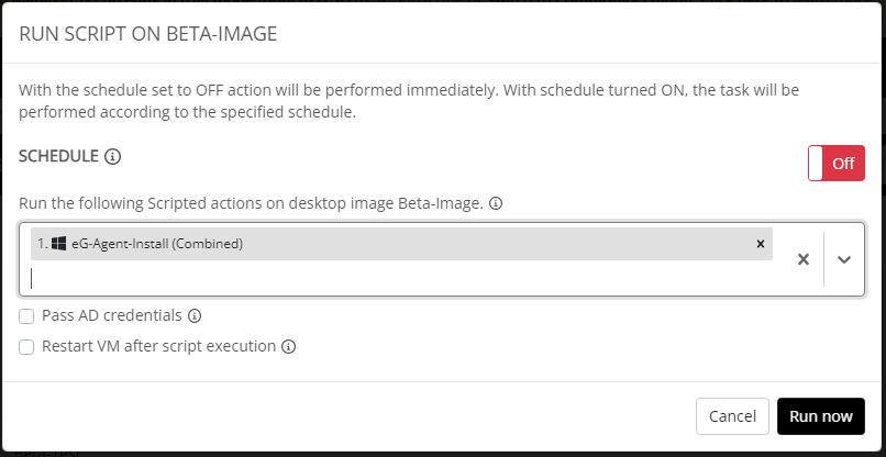 Running eG agent installation script on existing desktop image