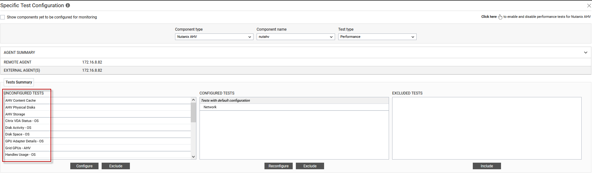 Unconfigured Tests for Nutanix AHV Server