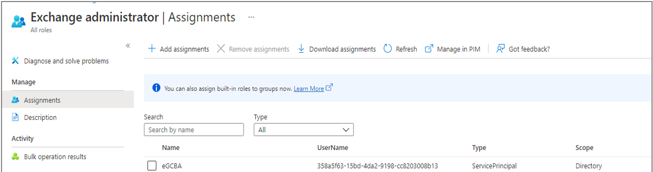 Assign Role to Application