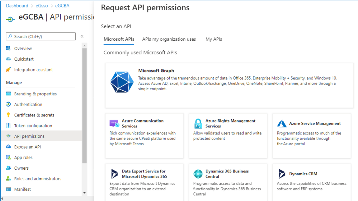 Microsoft APIs Tab Page