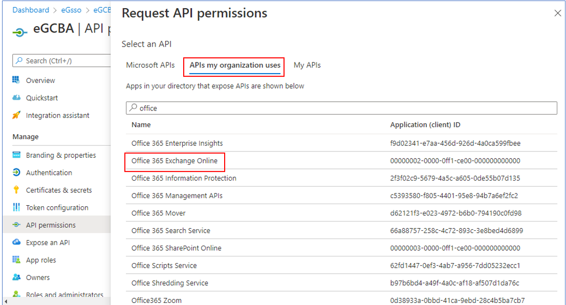 Switch to APIs my Organization uses Tab