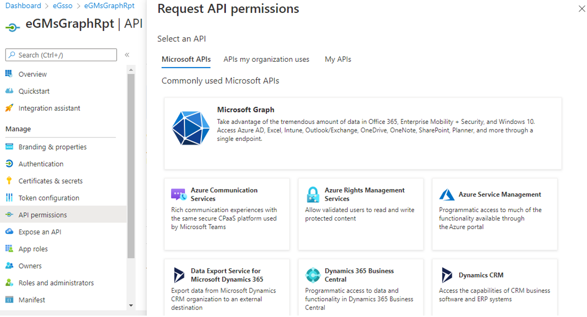 Selecting Microsoft Graph Option
