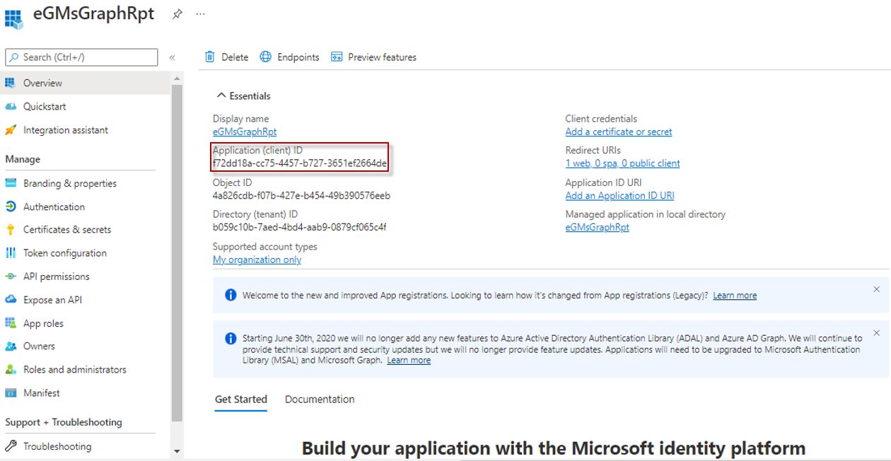 Viewing Application ID of Microsoft Graph app