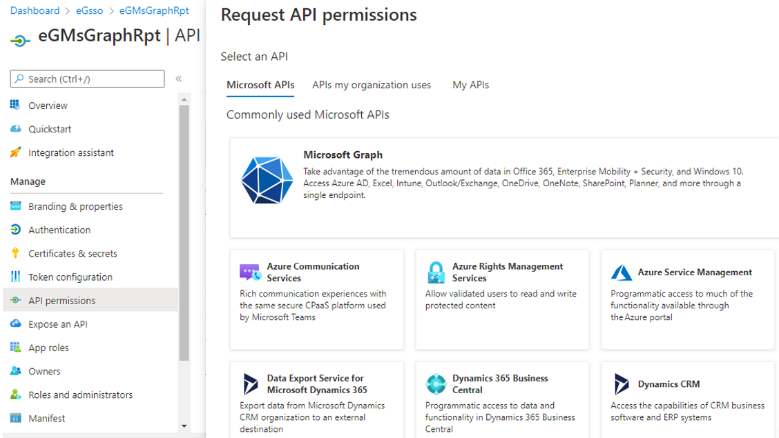 Selecting Microsoft Graph Option