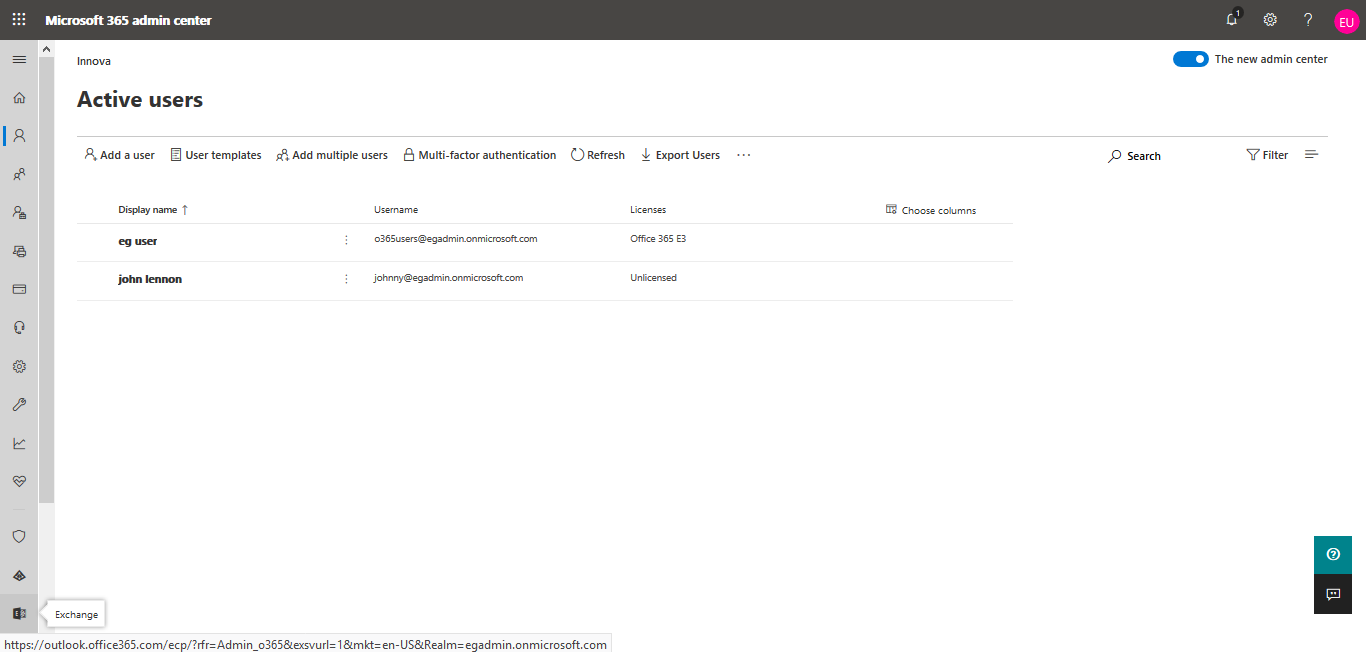 Connecting to Exchange Admin Center