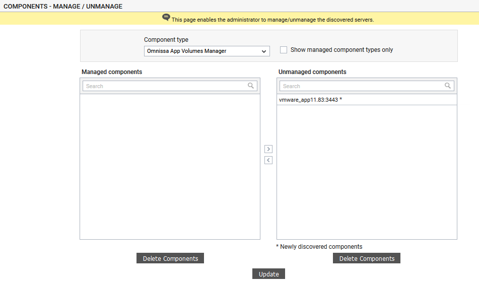 List of Newly Discovered Unmanaged Components