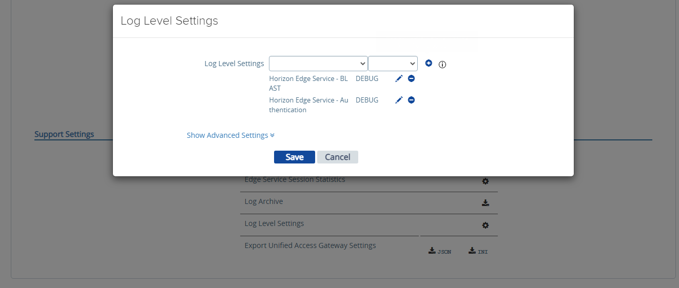 Chosen Log level Settings